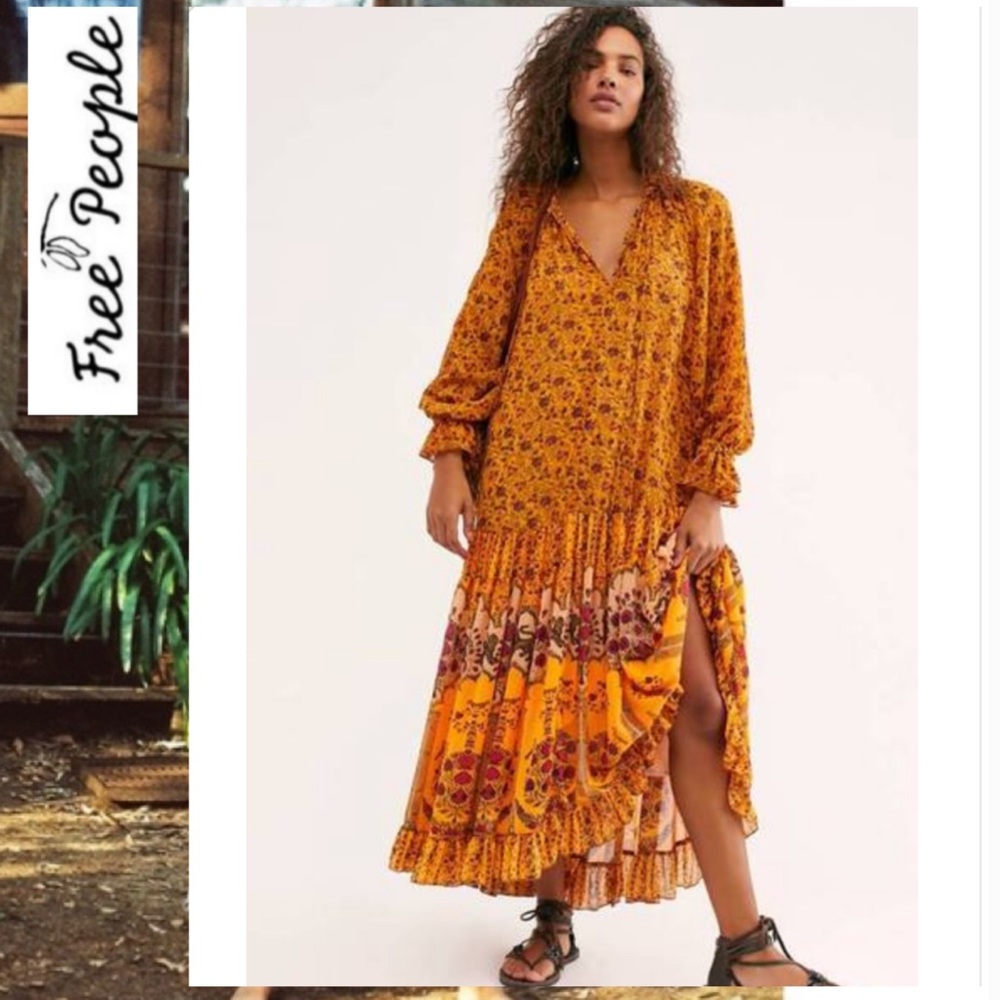 NWOT Feeling Groovy Border Maxi Dress in Orange with slip